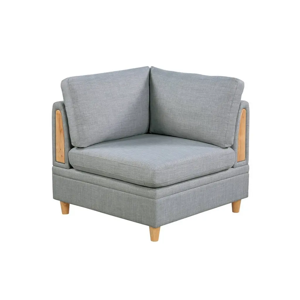 Benjara Gimy 37 Inch Modular Corner Sofa Chair Light Gray Dorris Fabric Wood Frame Living Room Furniture