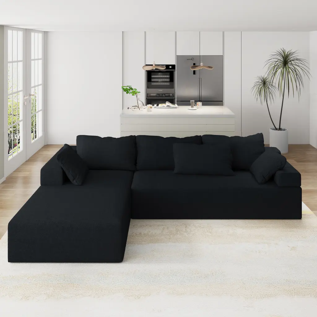 Modern Upholstered Modular 108 L-Shaped Sectional Living Room Sofa Set 6 Pillows CNCJ