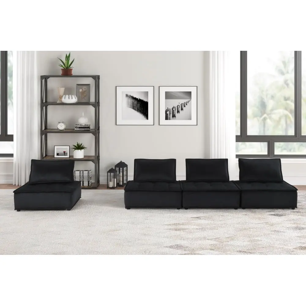 DeeHome Anna 120 Black Velvet 4 Piece Modular Sofa Set Living Room