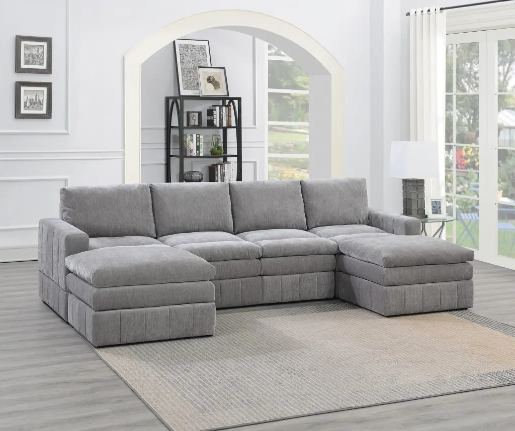 DeeHome Contemporary 6pc Modular Sectional Set Ottomans - Granite Morgan Fabric