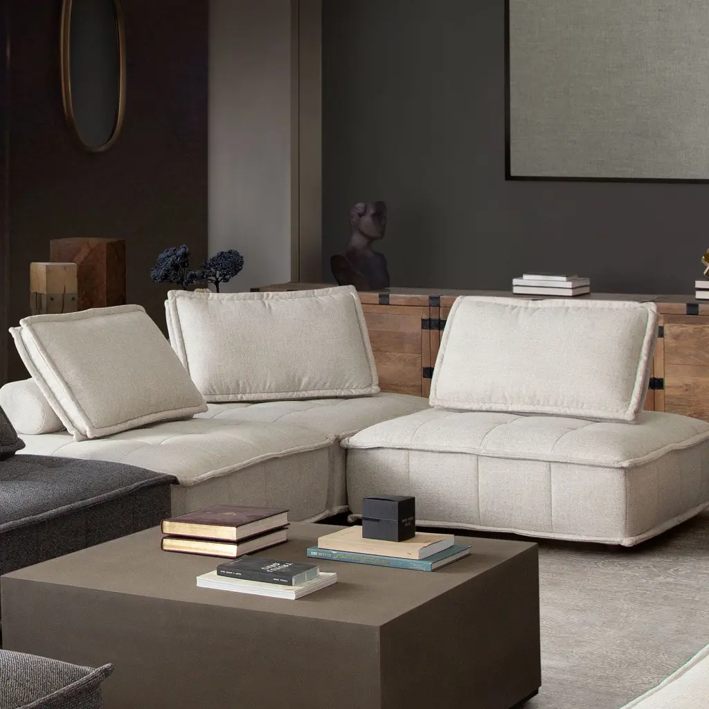 Diamond Sofa 45x45x15 Platform Square Modular Lounge Light Sand Fabric - 3 Piece Set