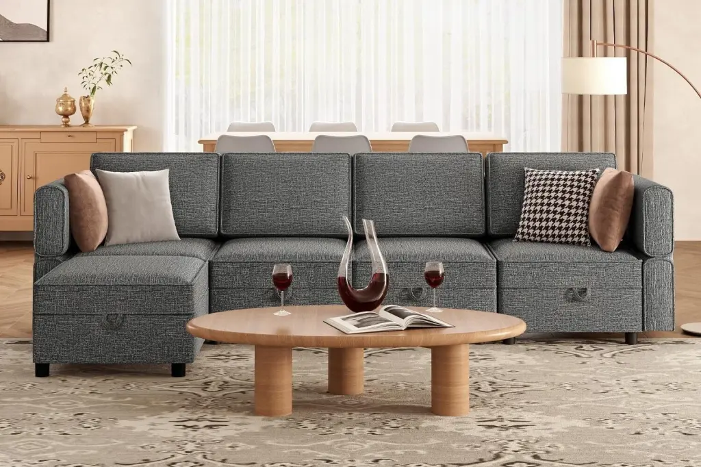 Emorefun Chenille Reversible Modular Sectional Sofa Couch L Shaped 5-Seat Storage Seat Living Room