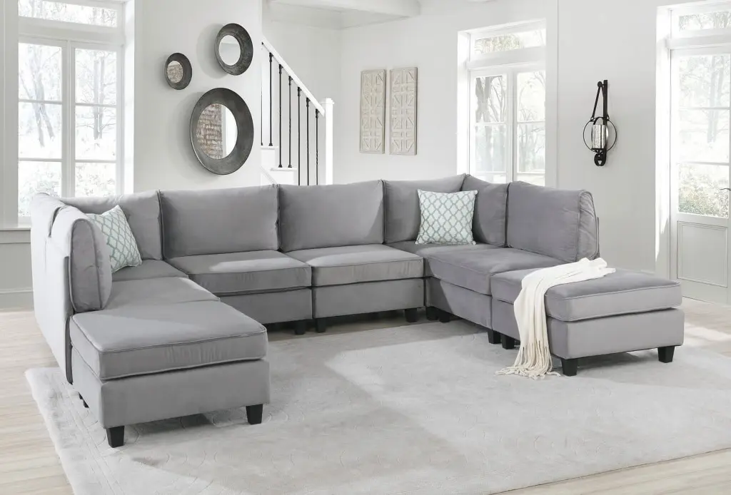 Simona 120 Gray Velvet 8 Piece Modular Sectional Sofa Living Room Ghislaine