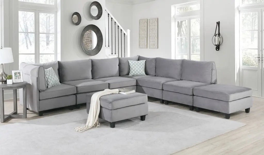 Zelmira 120 Gray Velvet 8 Piece Modular Sectional Sofa Living Room Ghislaine