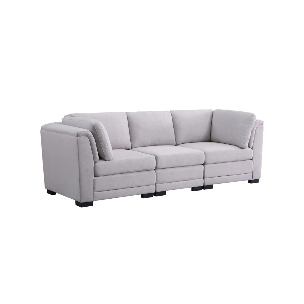 Homestock African Adventure Light Gray Linen Fabric 3-Seater Modular Sofa Living Room