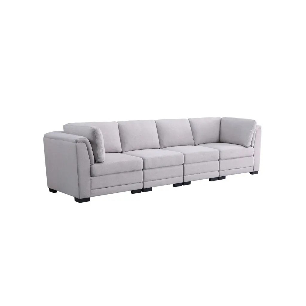Homestock Southwestern Style Light Gray Linen 4-Seater Modular Sofa Living Room