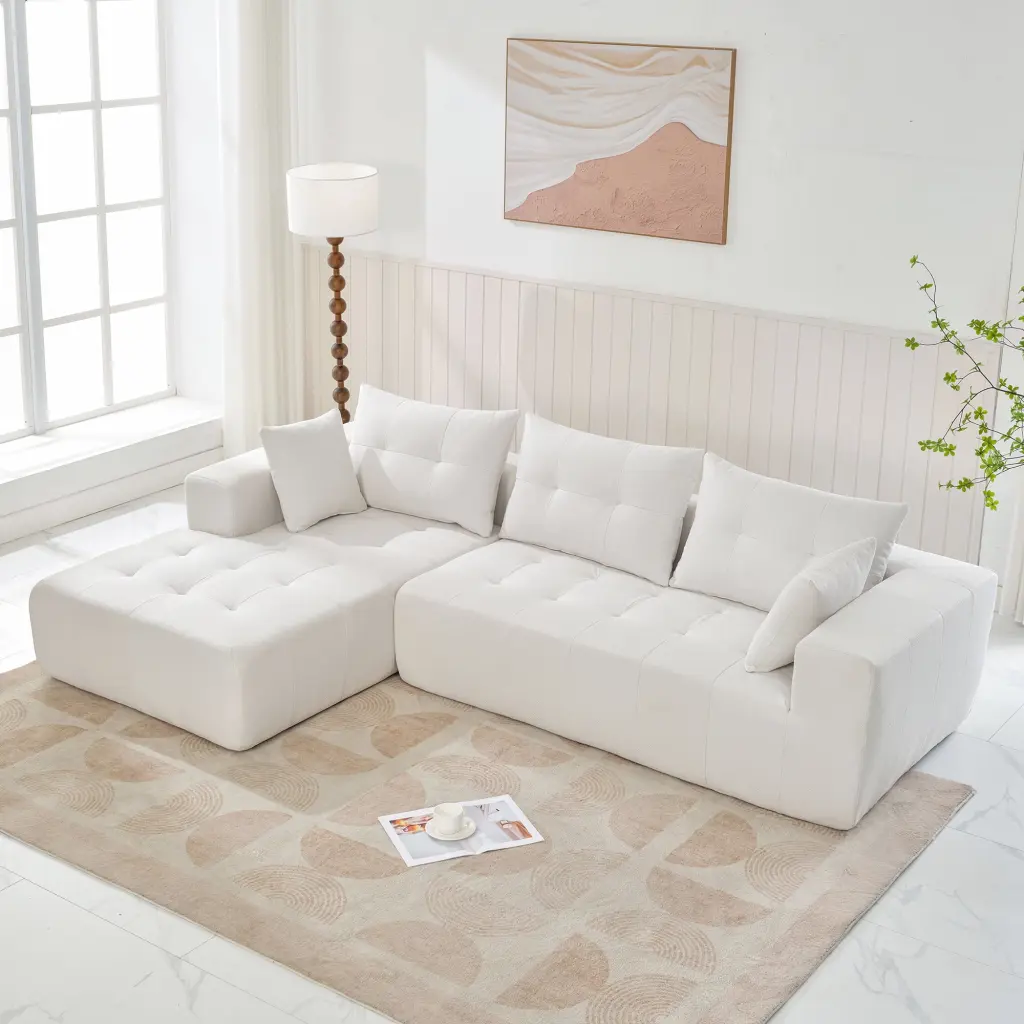 110x69 Modular Sectional Sofa Set Modern Minimalist Linen Sleeper Sofa L-Shape Living Room Homiyad