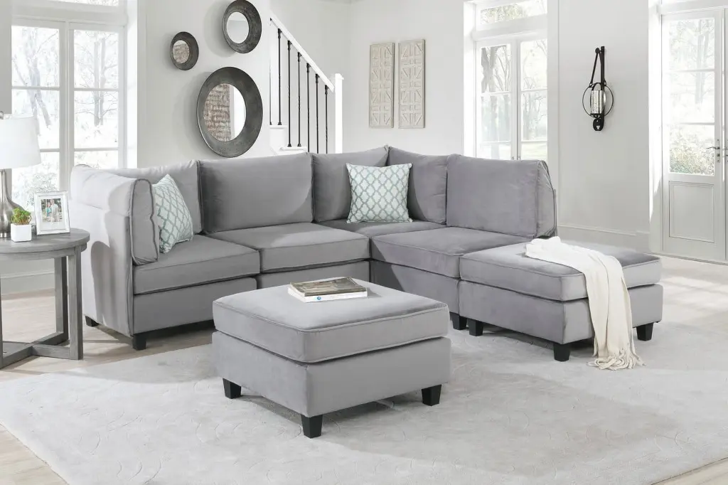Homiyad Gray Velvet 6Pc Modular Sectional Sofa