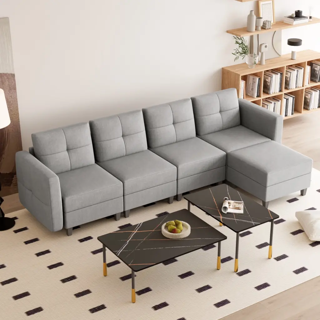 35H Modular Sectional Sofa Storage and Reversible Ottomans - Apartment Sleeper Sofa Bed Gray Jiexi
