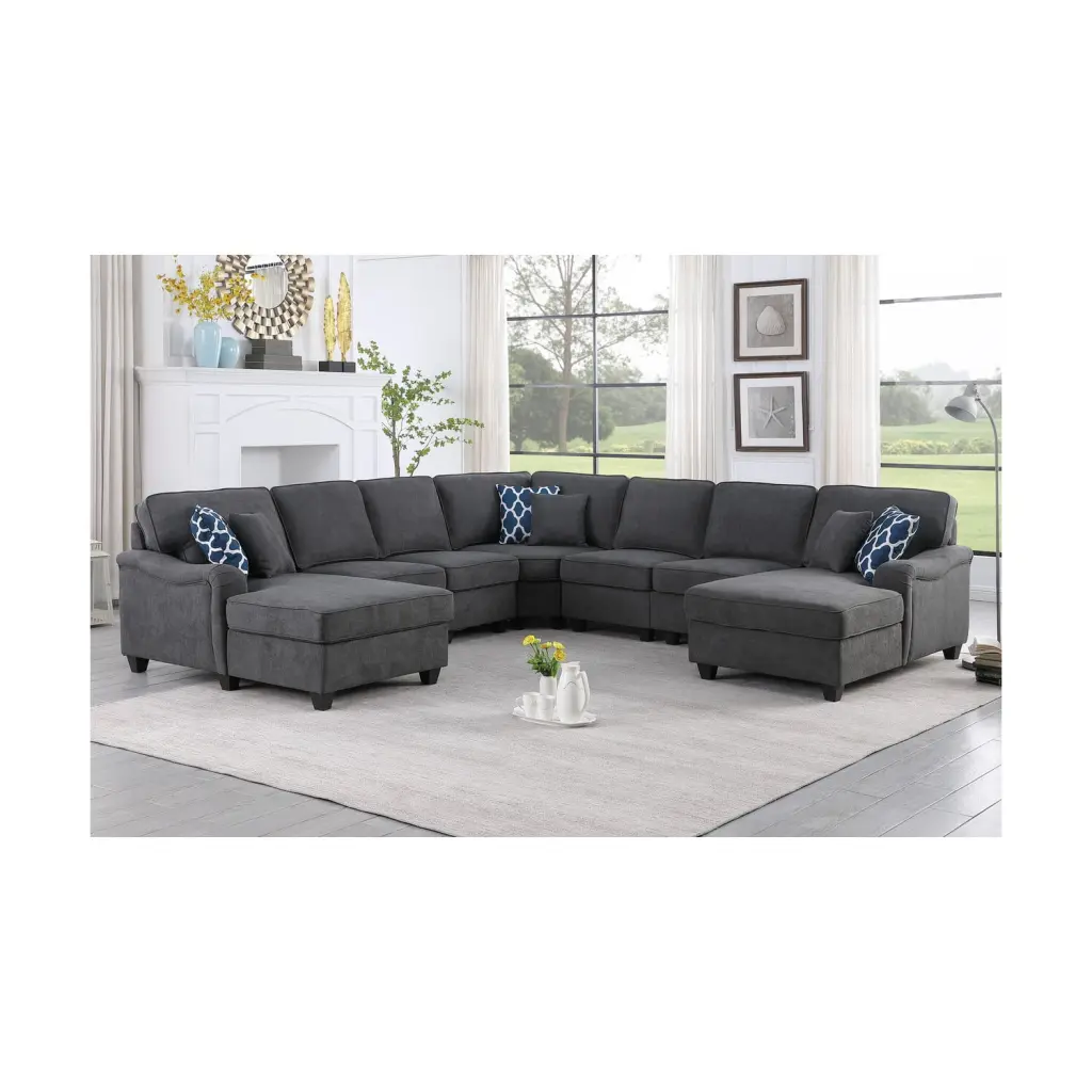 Leo Dark Gray Woven Fabric Double Chaise 7Pc Modular Sectional Sofa - Large Living Room Set Lilola Home