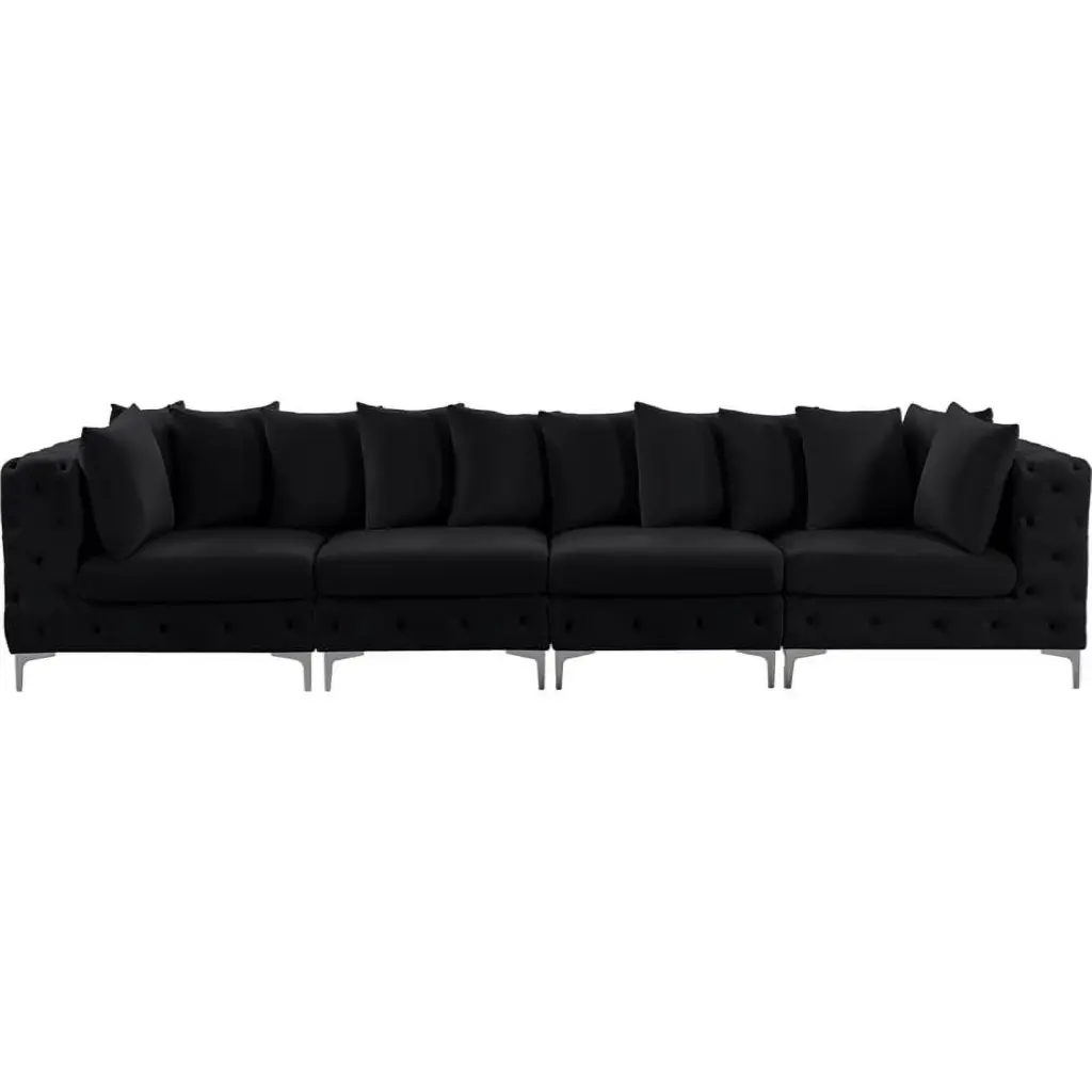 Maklaine Modern Contemporary Black Finish Velvet Modular Sofa Living Room