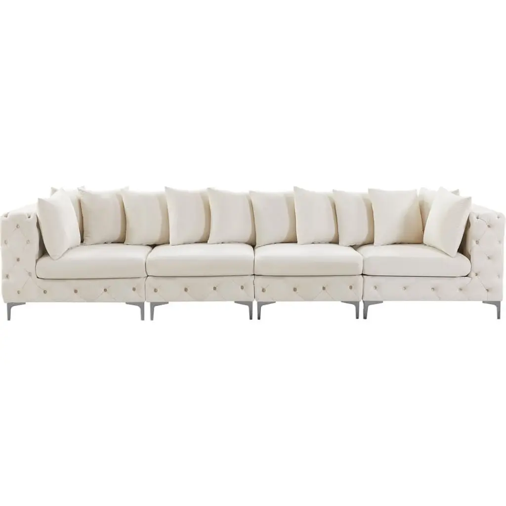 Maklaine Modern Contemporary Cream Finish Velvet Modular Sofa Living Room