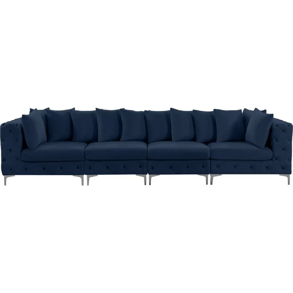 Maklaine Modern Contemporary Navy Finish Velvet Modular Sofa Living Room