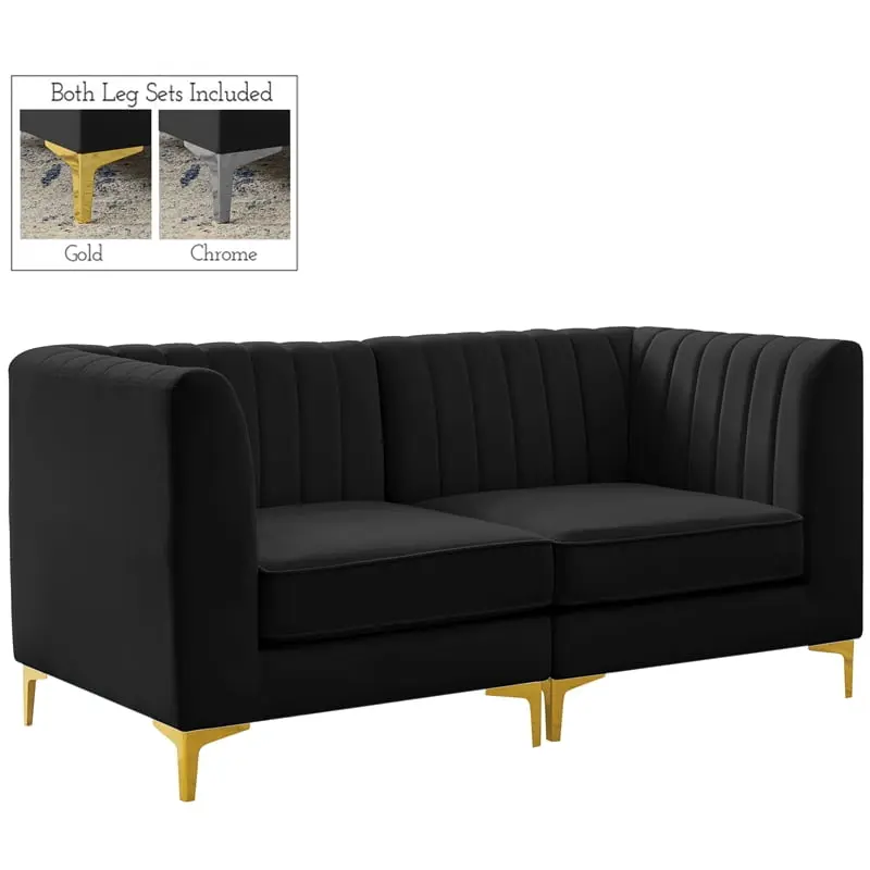 Meridian Furniture Alina Black Velvet Modular Sofa Contemporary Living Room
