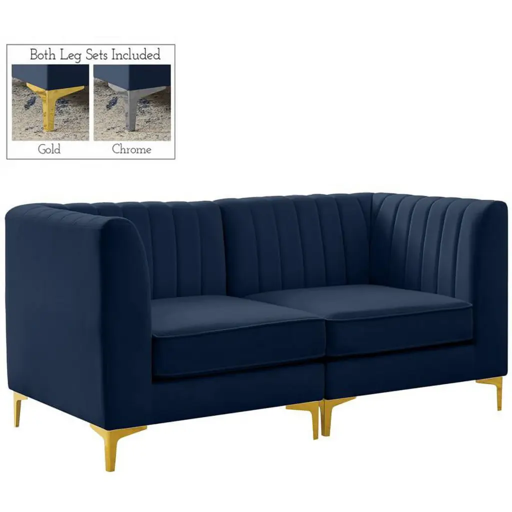 Meridian Furniture Alina Navy Velvet Modular Sofa - Stylish and Spacious Living Room Essential