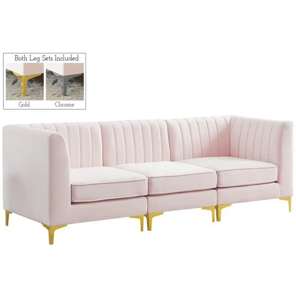 Meridian Furniture Alina Pink Velvet Modular Sectional