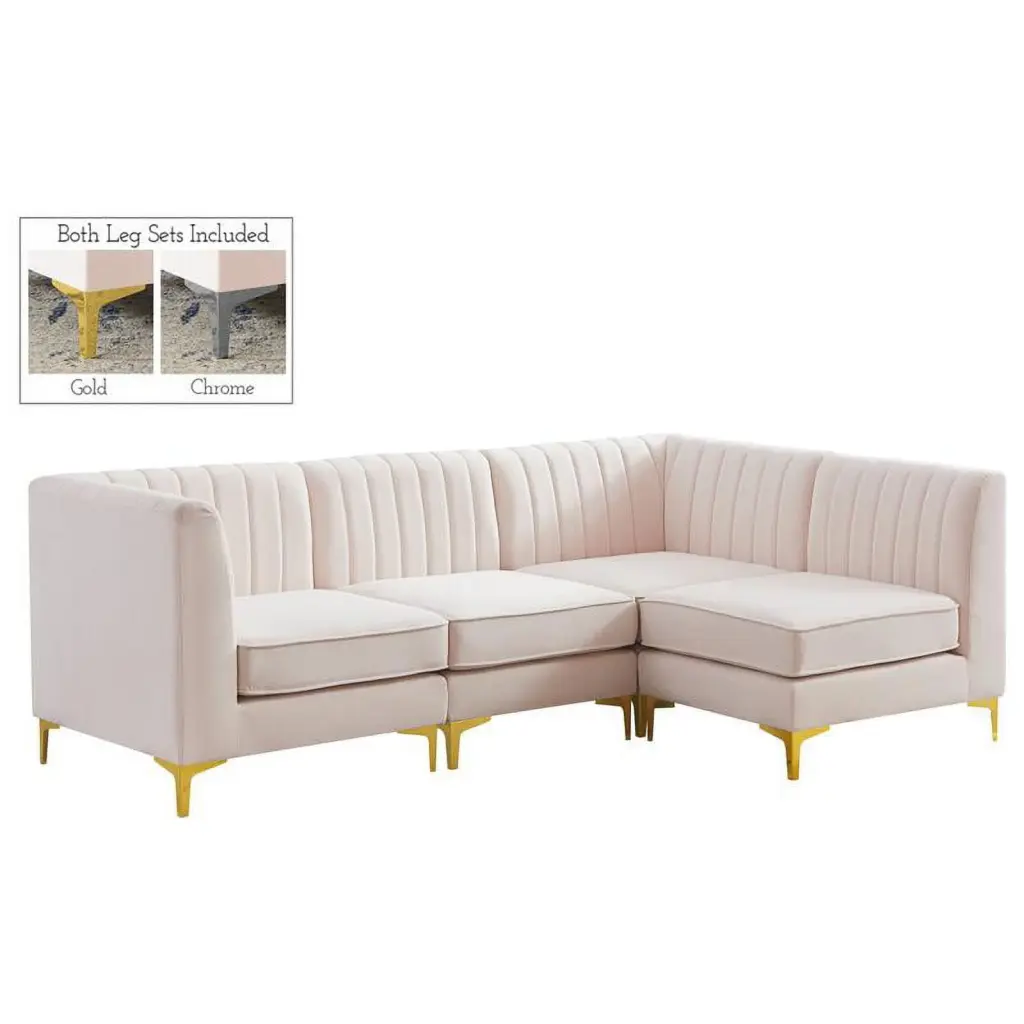 Meridian Furniture Alina Pink Velvet Modular Sectional - Luxurious Living Room Sofa