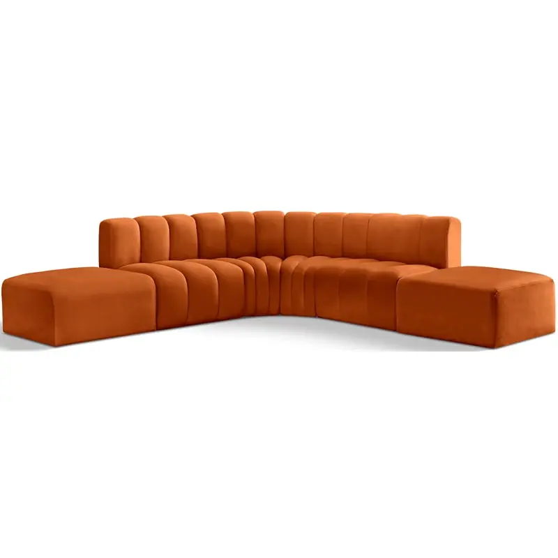 Meridian Furniture Arc Cognac Velvet Modular Sofa Contemporary Living Room