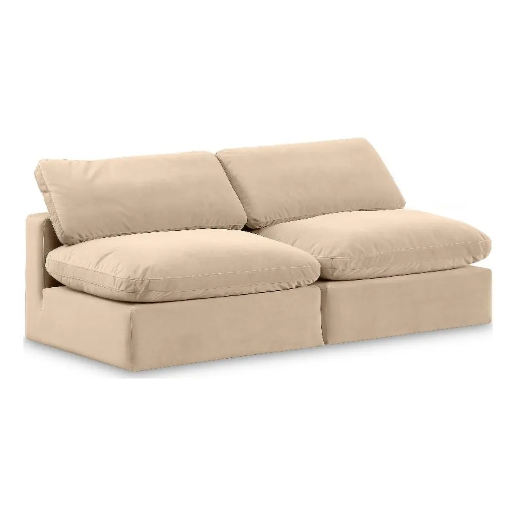 Meridian Furniture Comfy Beige Velvet 2-Piece Modular Sofa Set Living Room