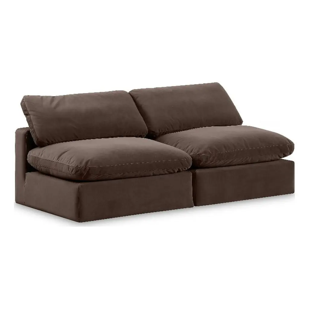Meridian Furniture Comfy Brown Velvet 2-Piece Modular Sofa Living Room