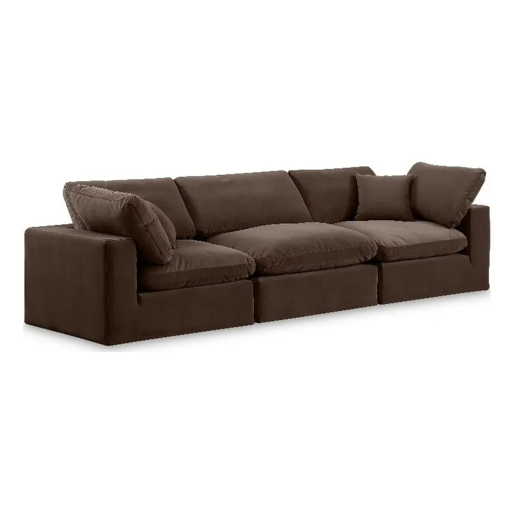 Meridian Furniture Comfy Brown Velvet 3-Pc Modular Sofa Set Living Room
