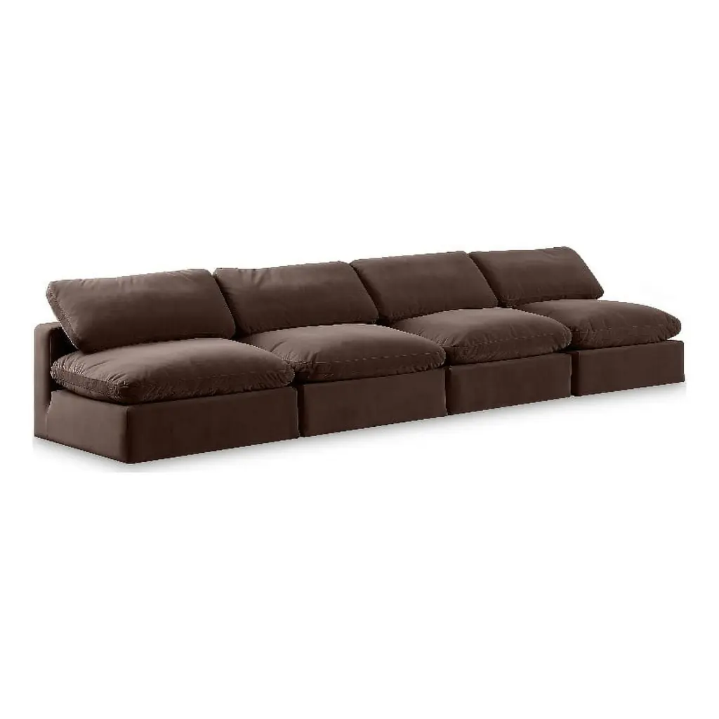 Meridian Furniture Comfy Brown Velvet 4-Piece Modular Sofa Living Room