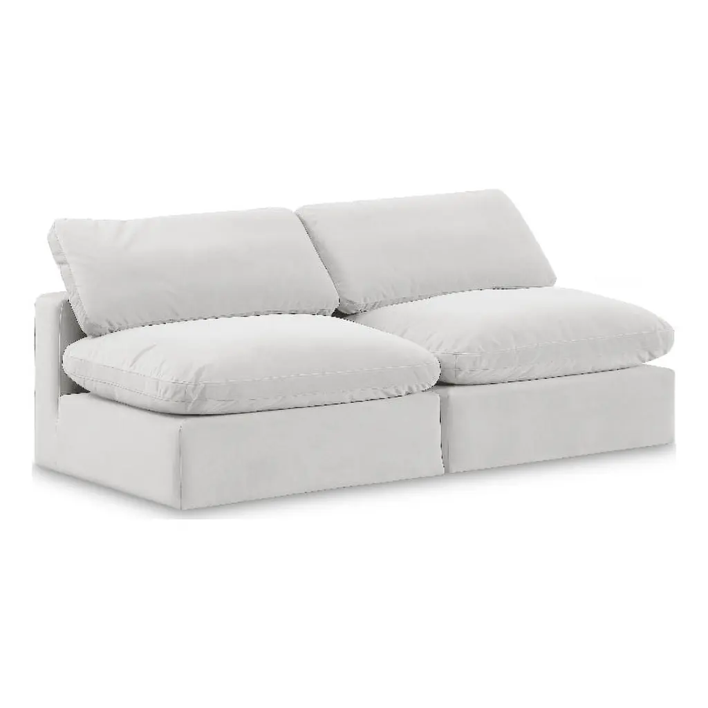 Meridian Furniture Comfy Cream Velvet 2-Piece Modular Sofa Set Living Room