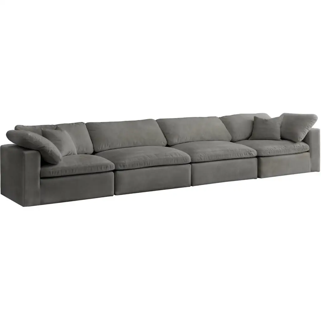 Meridian Furniture Cozy Gray Velvet Modular 4 Piece Sofa Spacious Living Room