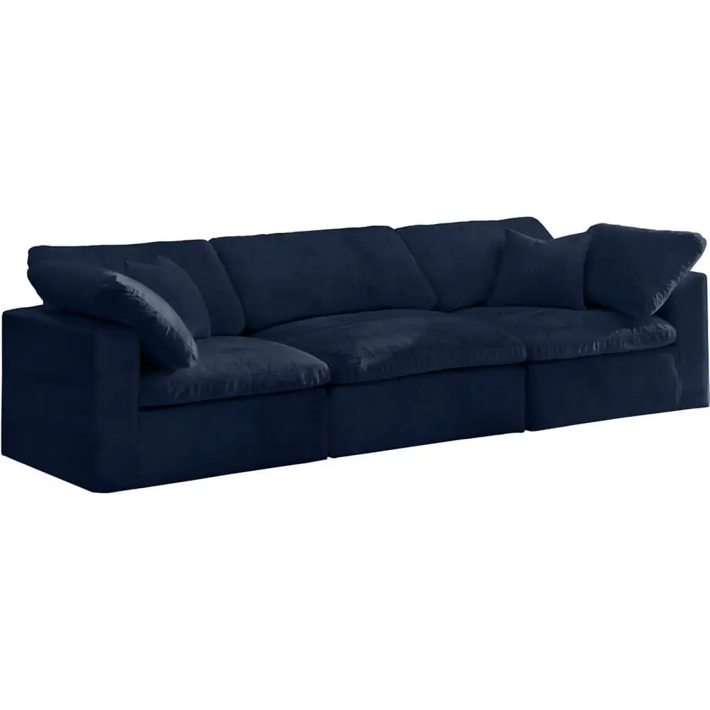 Meridian Furniture Cozy Navy Velvet Modular 3 Piece Sofa Set