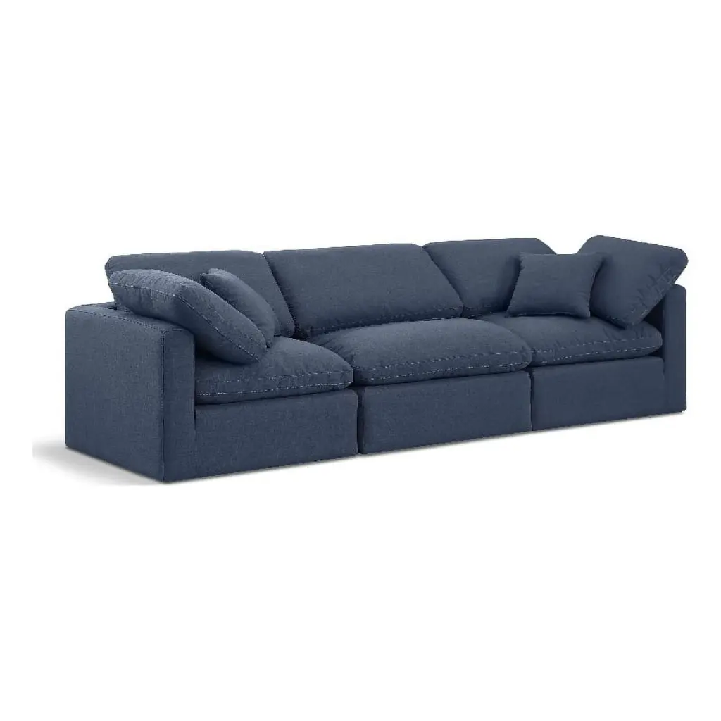 Meridian Furniture Indulge 105 Contemporary Linen Fabric Modular Sofa Navy Stylish Living Room Sofa
