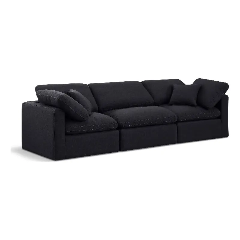 Meridian Furniture Indulge 105 Contemporary Linen Fabric Modular Sofa Black Modern Living Room Sofa