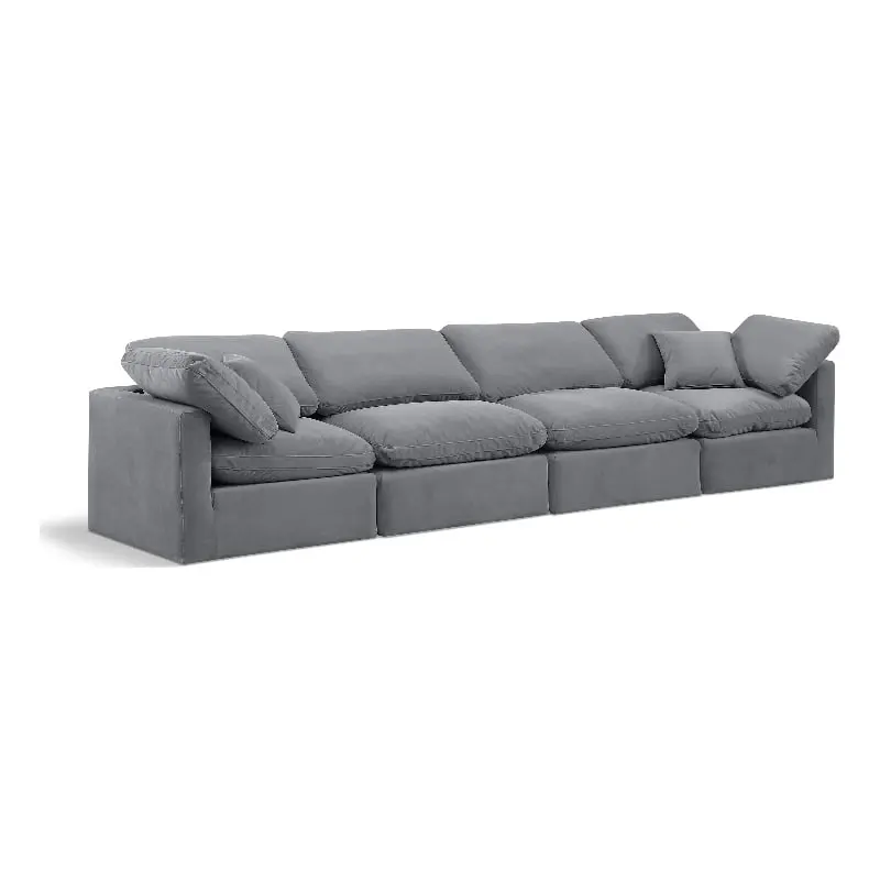 Meridian Furniture Indulge 129 Gray Velvet Modular Sofa Contemporary Design