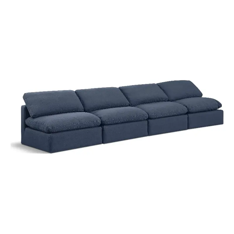 Meridian Furniture Indulge 140 Upholstered Linen Fabric Modular Sofa Navy
