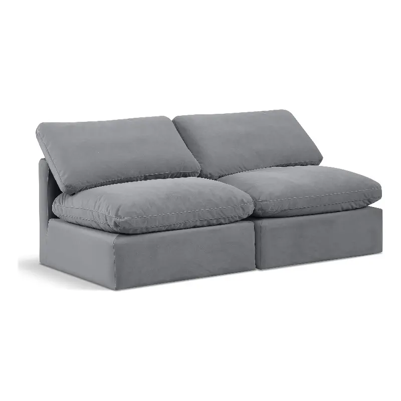 Meridian Furniture Indulge 70 Contemporary Gray Velvet Modular Sofa