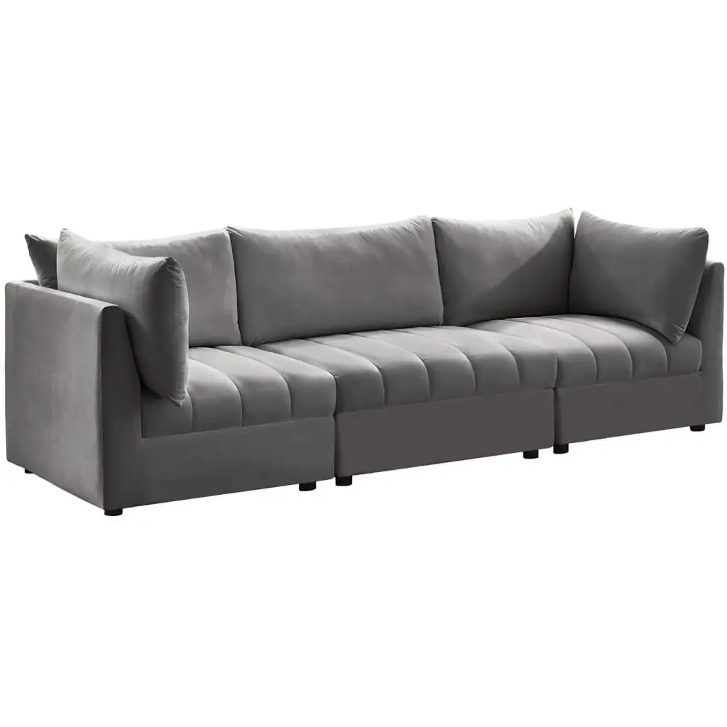 Meridian Furniture Jacob Grey Velvet Modular Sofa Luxe Living Room