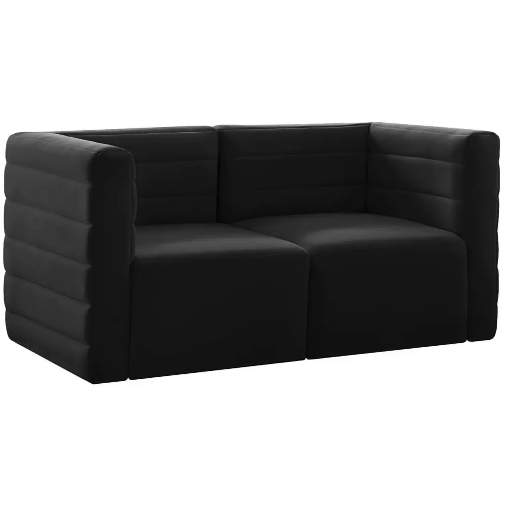 Meridian Furniture Quincy Black Velvet Modular Sofa Modern Living Room
