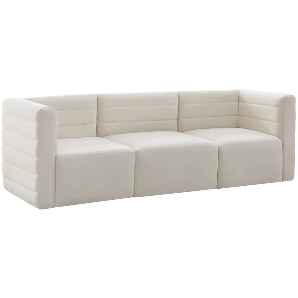 Meridian Furniture Quincy Cream Velvet Modular Sofa Modern Living Room