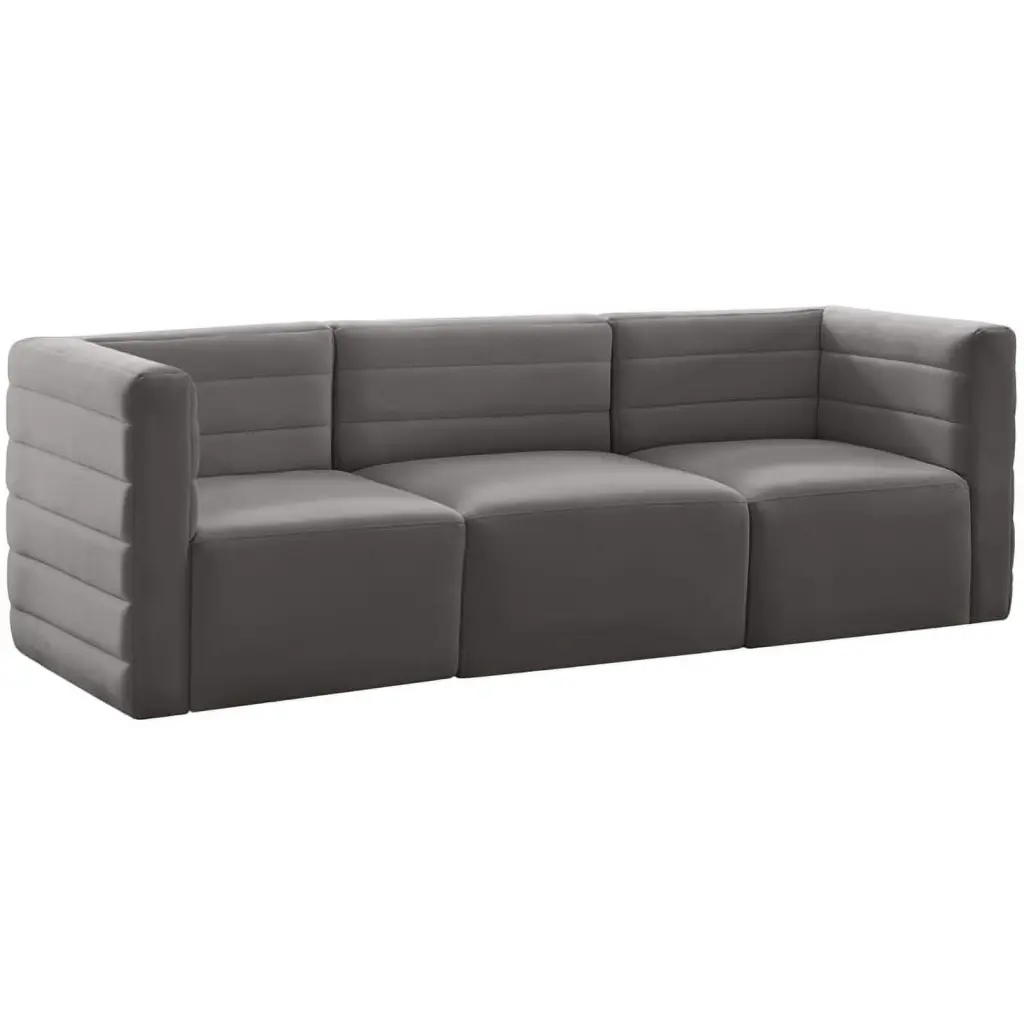 Meridian Furniture Quincy Grey Velvet Modular Sofa Contemporary Living Room