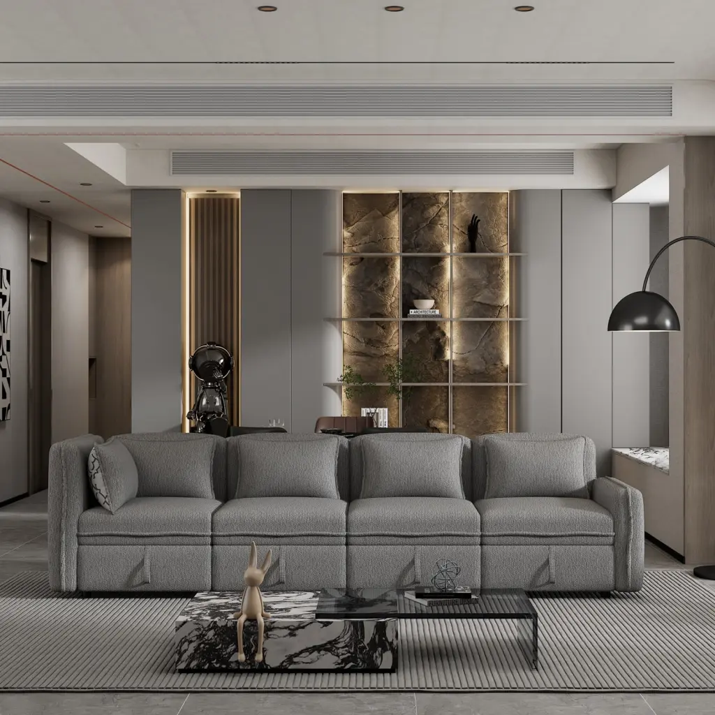 97.7 Convertible Modular Minimalist Sofa 4 Seater Chenille Fabric Sectional 5 Pillows Gray Miekor
