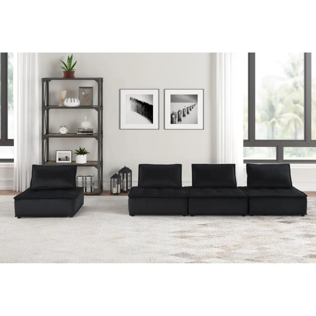 Miekor Furniture Anna 120 Black Velvet 4 Pc Modular Sofa Stylish Living Room
