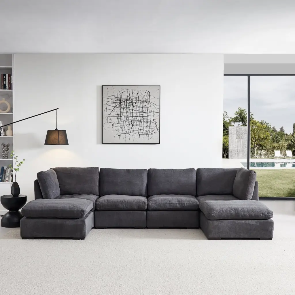 Miekor Furniture Modular Sofa Ottoman Filled Down Soft Linen Dark Grey