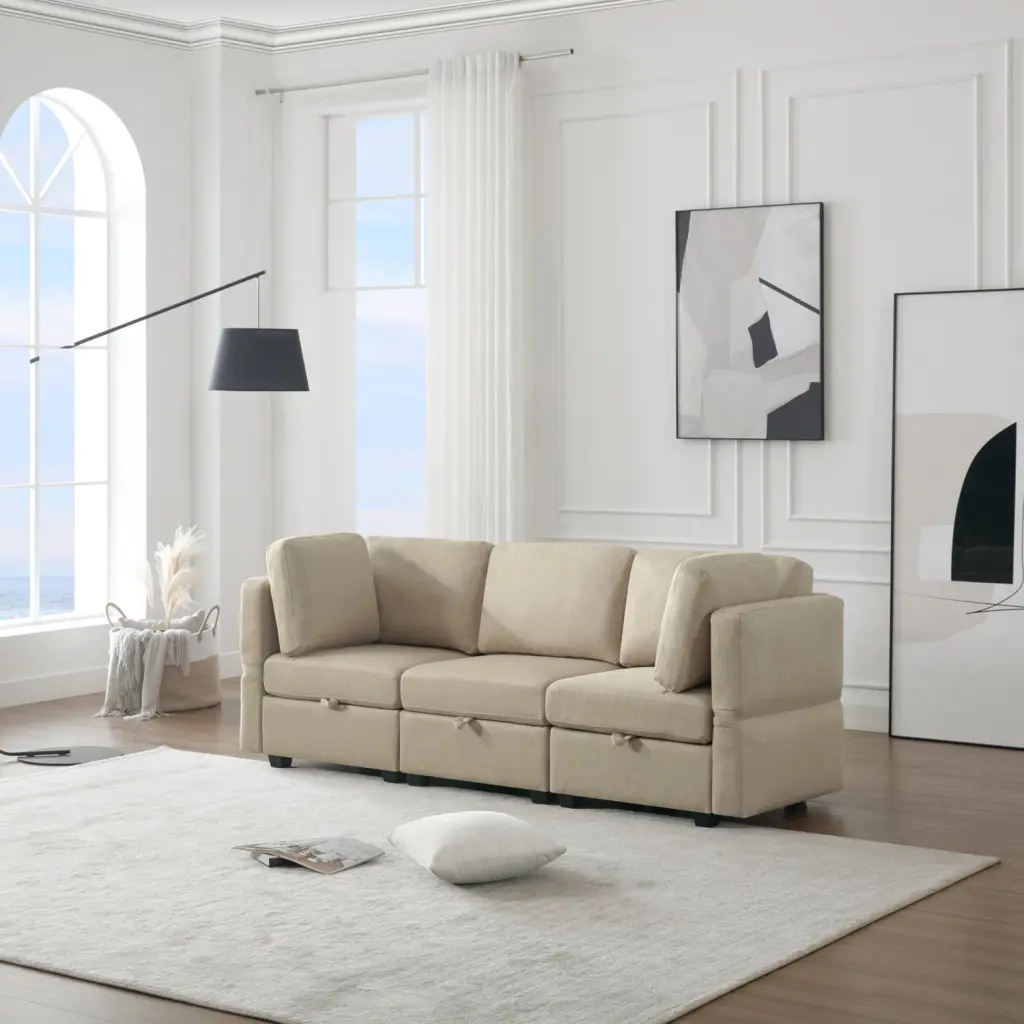 Miekor Furniture Oversized Modular Sectional Convertible Fabric Sofa Set Beige
