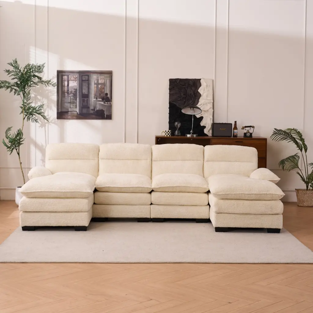 Miekor Furniture U-Shape Modular Sofa White Chenille