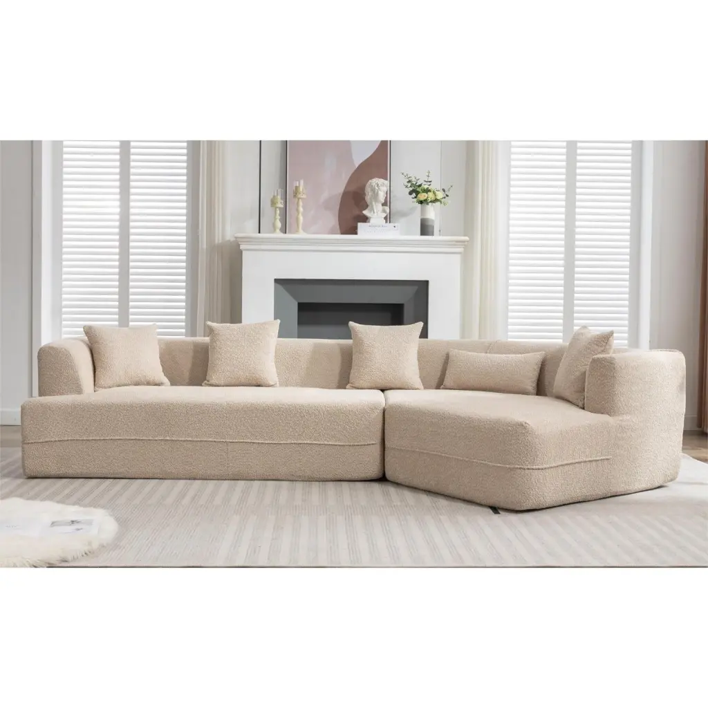Miekor Modular Living Room Sofa Set - 2-Piece Sleeper Sofa Brown Anti-Wrinkle Fabric Modern Minimalist Style