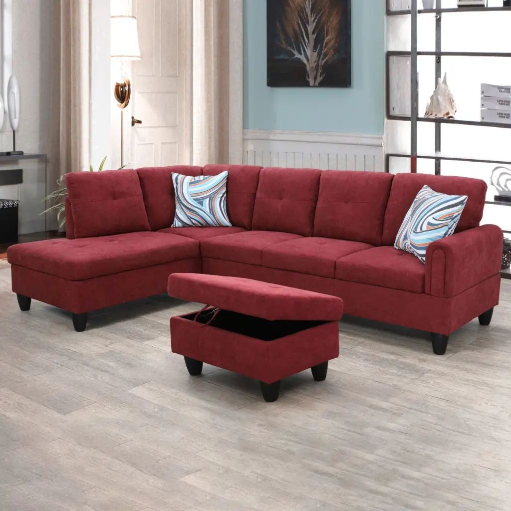 Modular Profile Sofa L Shaped Storage Space and 2 Pillows 4 Seater Chairs Living Room Office Corridor Red Left Chair NOBRAND