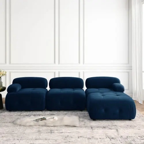 Modular Sectional Sofa Button Tufted Designed and DIY Combination L Shaped Couch Reversible Ottoman Navy Velvet Onuobao