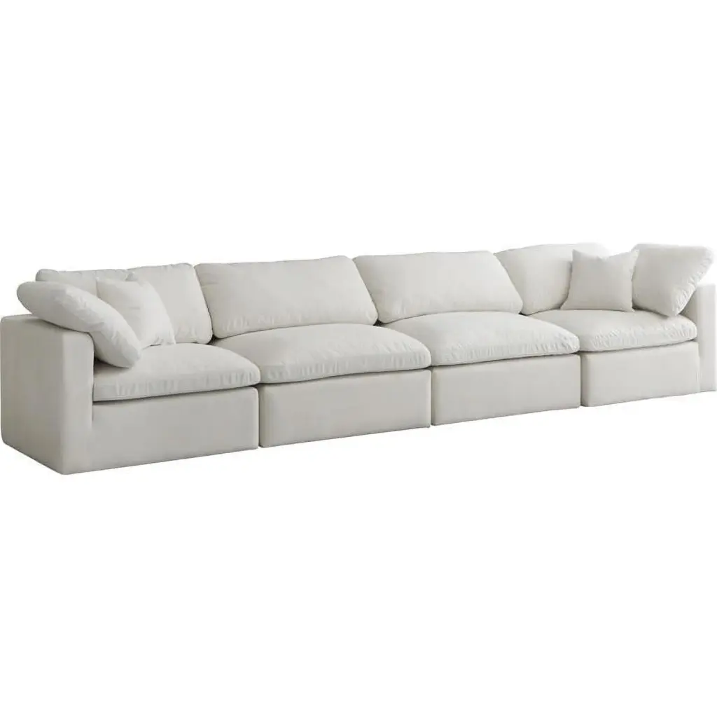 Pemberly Row Modern Contemporary Standard Cream Velvet Modular Sofa