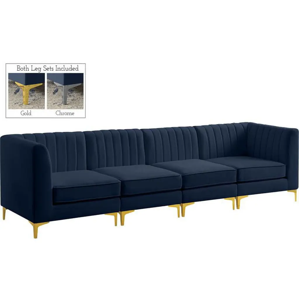 Pemberly Row Modern Navy Velvet Finish Modular Sofa Contemporary Design