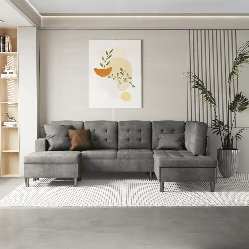 Puremind U-Shaped Modular Sectional Sofa Reversible Ottoman Grey Pure Mind