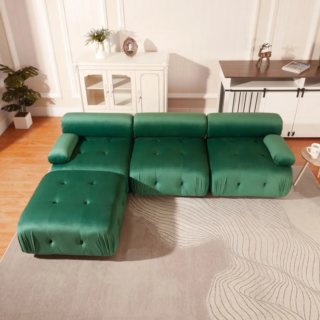 Modular Sectional Sofa Couch Modern L Shaped Cloud Couch Reversible Ottoman Green Velvet Fabric unknown